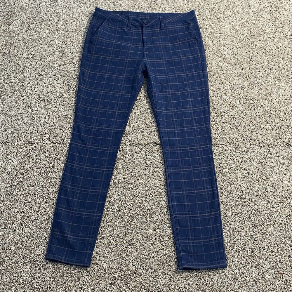 Bee‎ Inspired B33 navy blue plaid checkered men's pants size 32S preppy